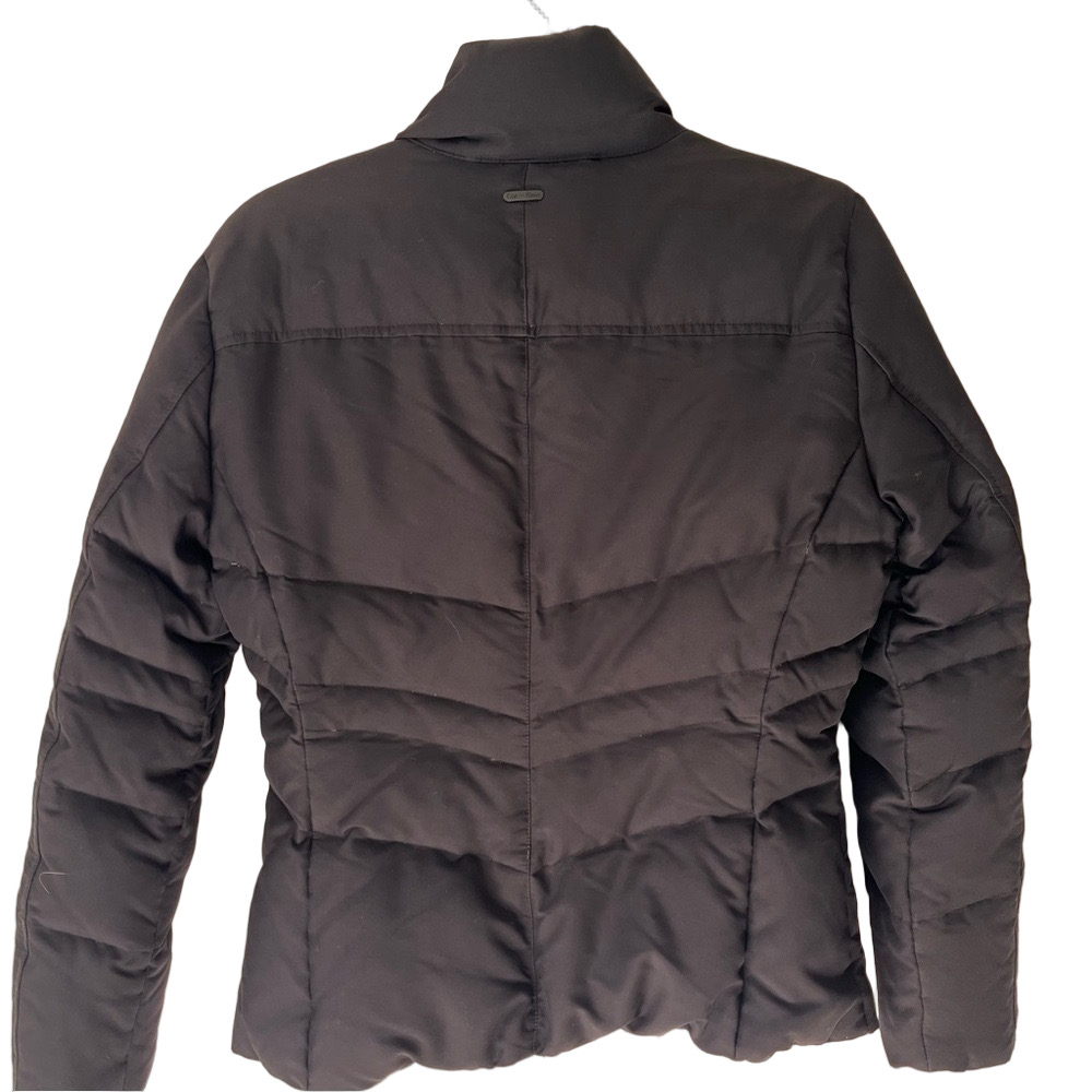Calvin Klein Women's XS Black Puffer Coat Short Zipper Snap Closure Faux Fur - Picture 2 of 14